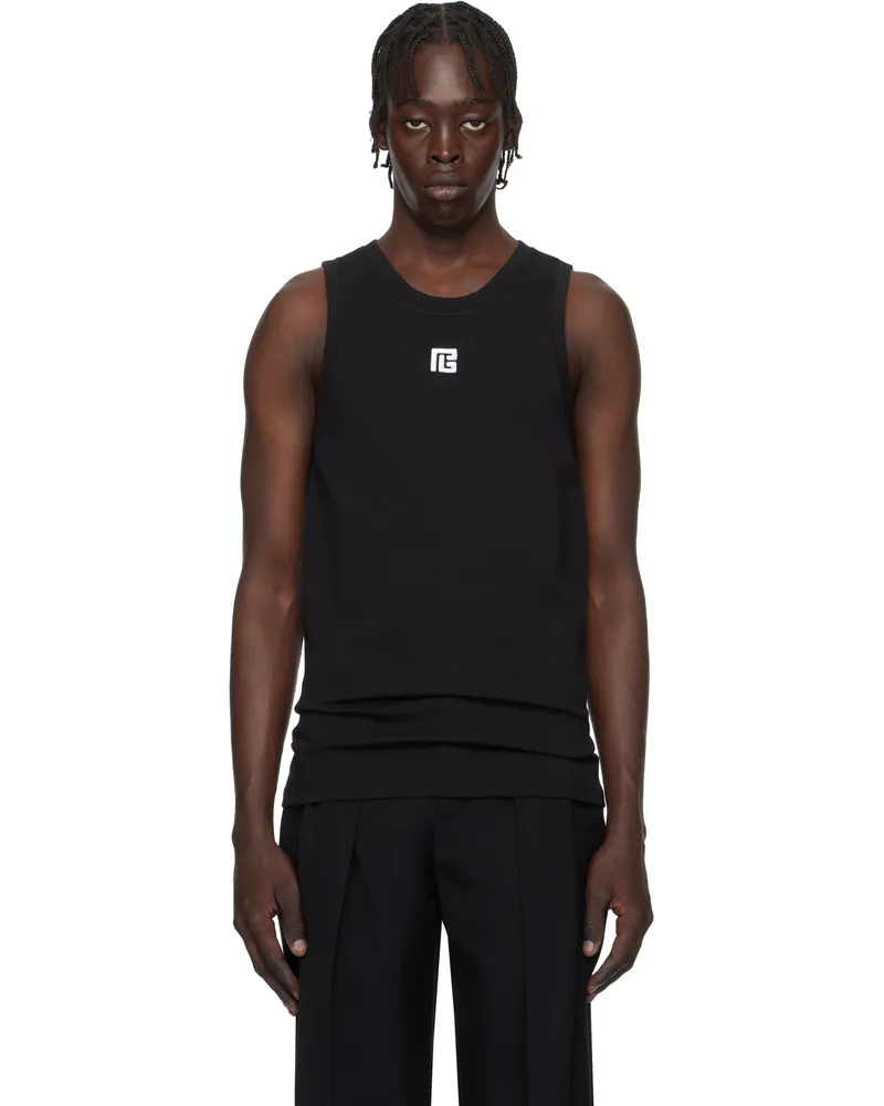 Balmain Black 'PB' Embroidered Tank Top Eab