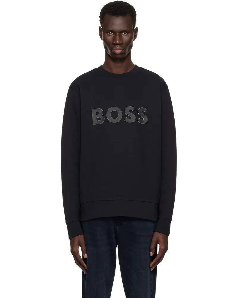 HUGO BOSS Black Stretch Cotton Sandwich Logo Sweatshirt 001-black