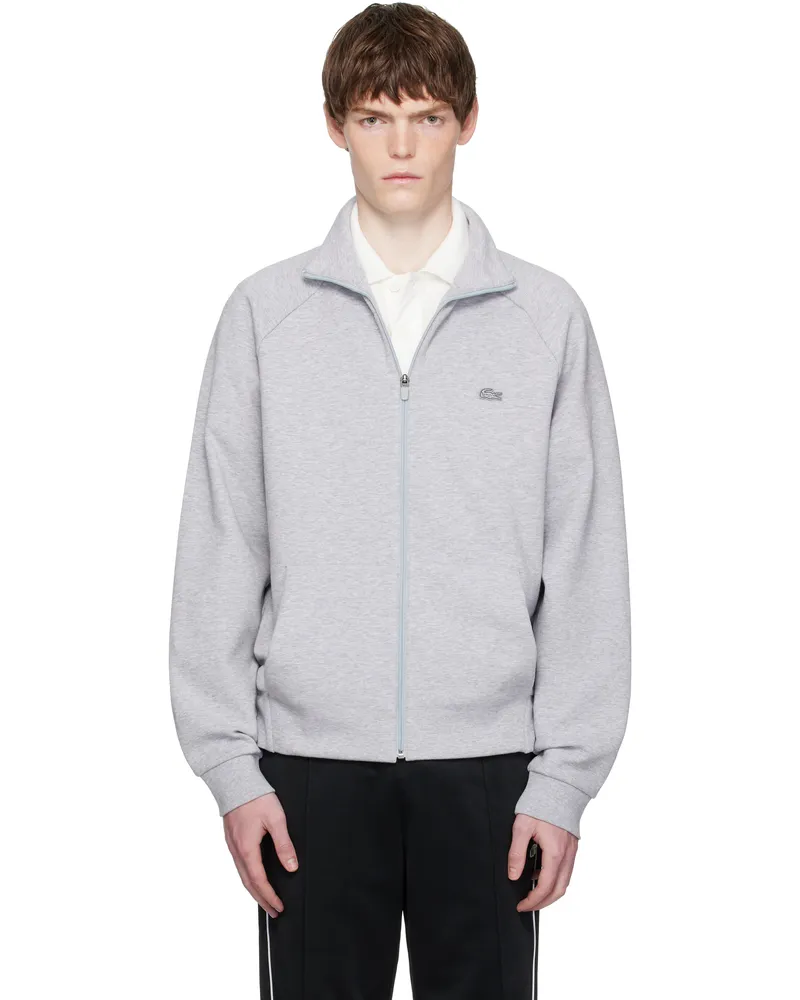 Lacoste Gray Double Faced Jersey Zip-Up Sweatshirt Silver