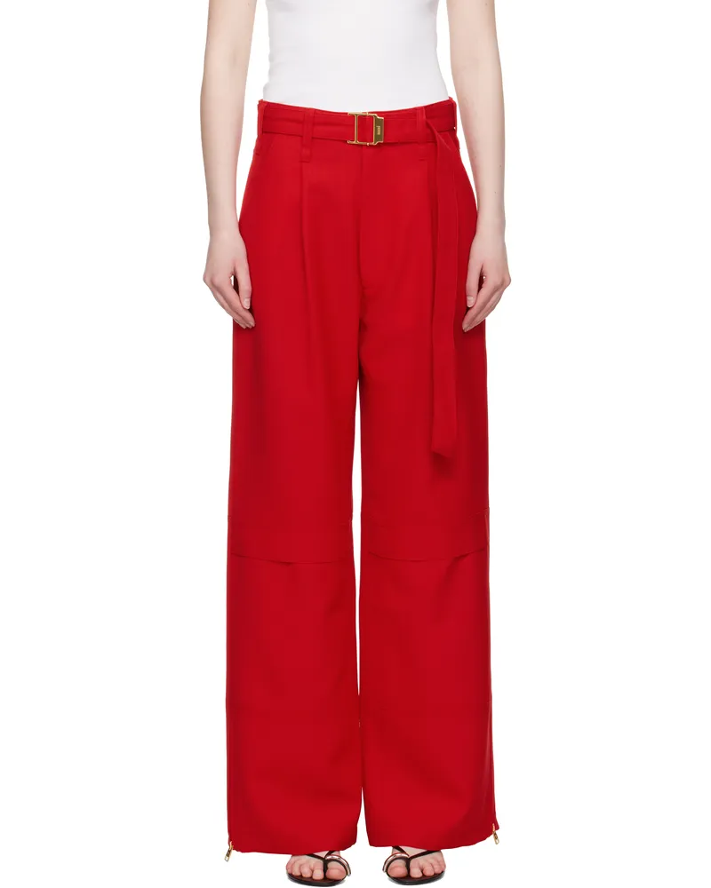 AMI Paris Red Wool Cargo Pants Coquelicot