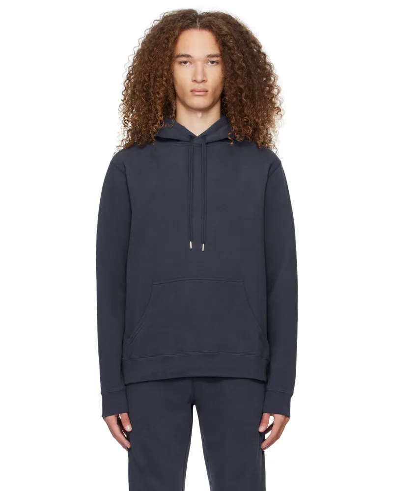 Sunspel Navy Drawstring Hoodie Navy