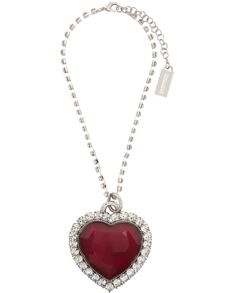 VETEMENTS Silver Giant Crystal Heart Necklace Silver