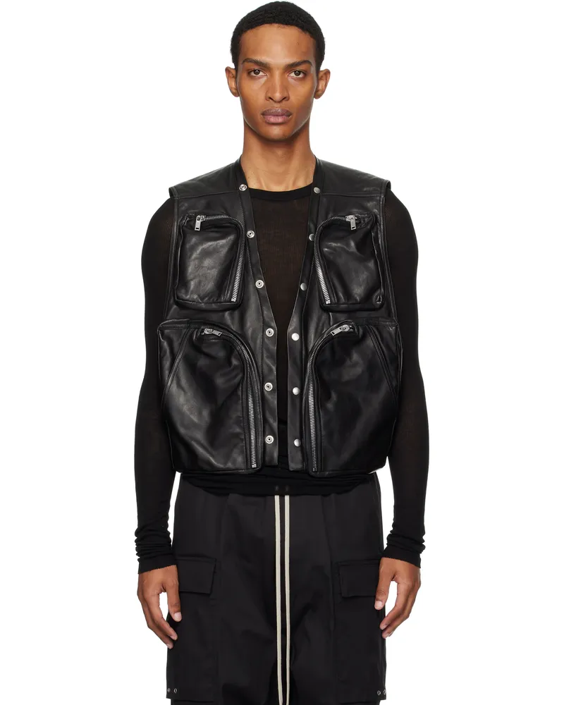 Rick Owens Black Concordians Cargo Leather Vest 09