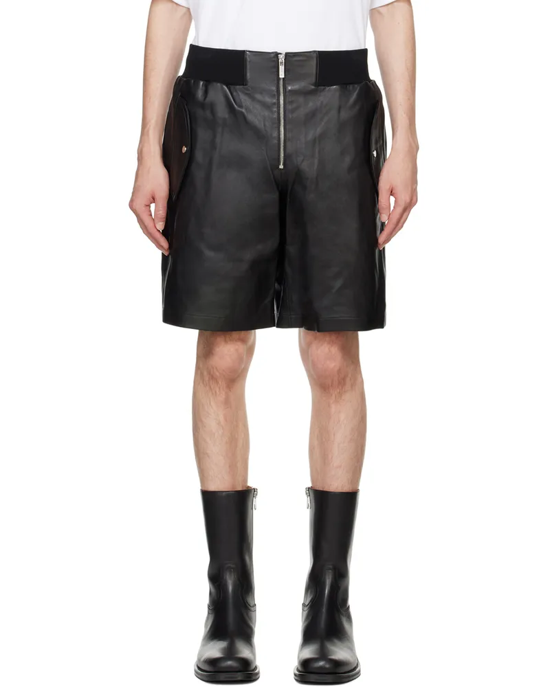 Helmut Lang Black Zip Bomber Leather Shorts Black