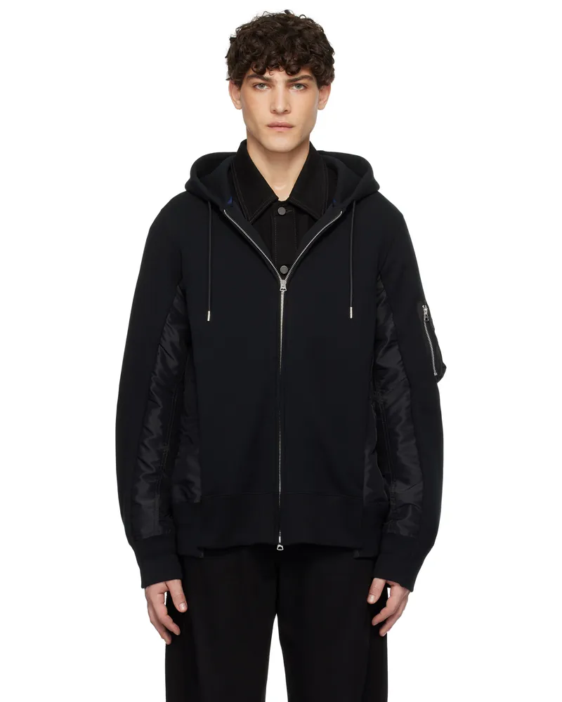 Sacai Black Sponge Sweat x Nylon Twill Hoodie 002