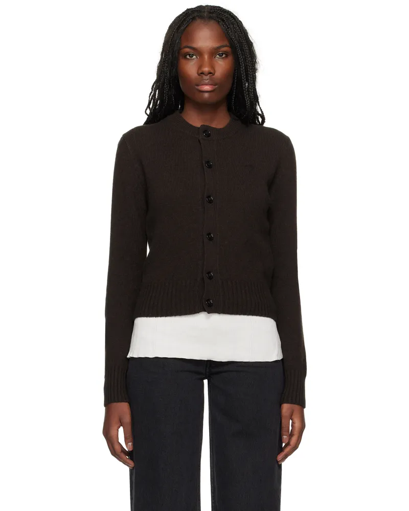 AMI Paris Brown Cashmere Ami de Coeur Cardigan Dark