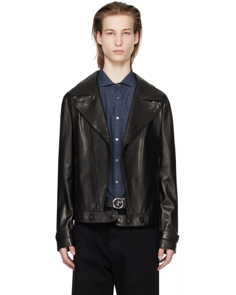 Emporio Armani Black Plongé Leather Jacket Black