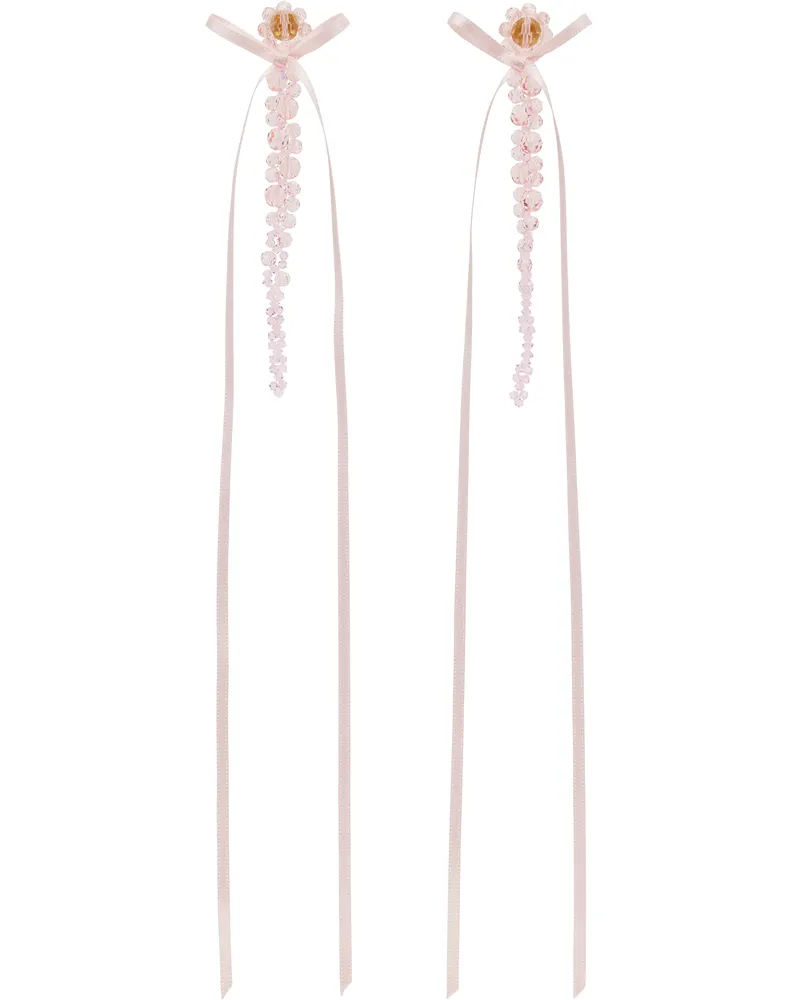 Simone Rocha Pink Slim Bow Ribbon Drip Earrings Pale