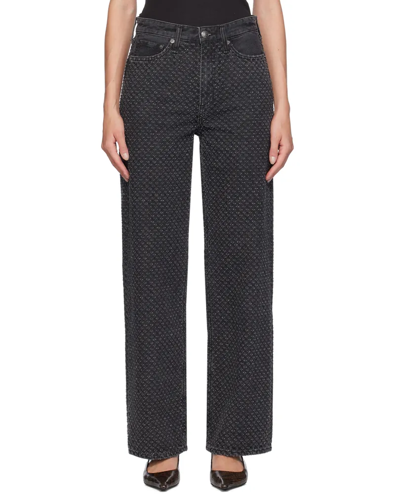 Rag & Bone Gray Logan Wide-Leg Jeans Blktweed