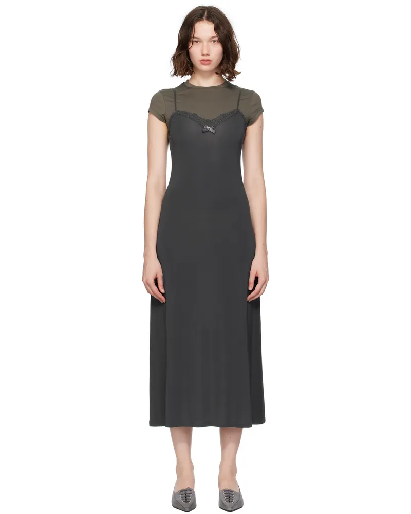 Acne Studios Gray Layered Jersey Midi Dress Cch