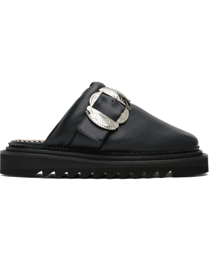 Toga Black Buckle Slippers Black