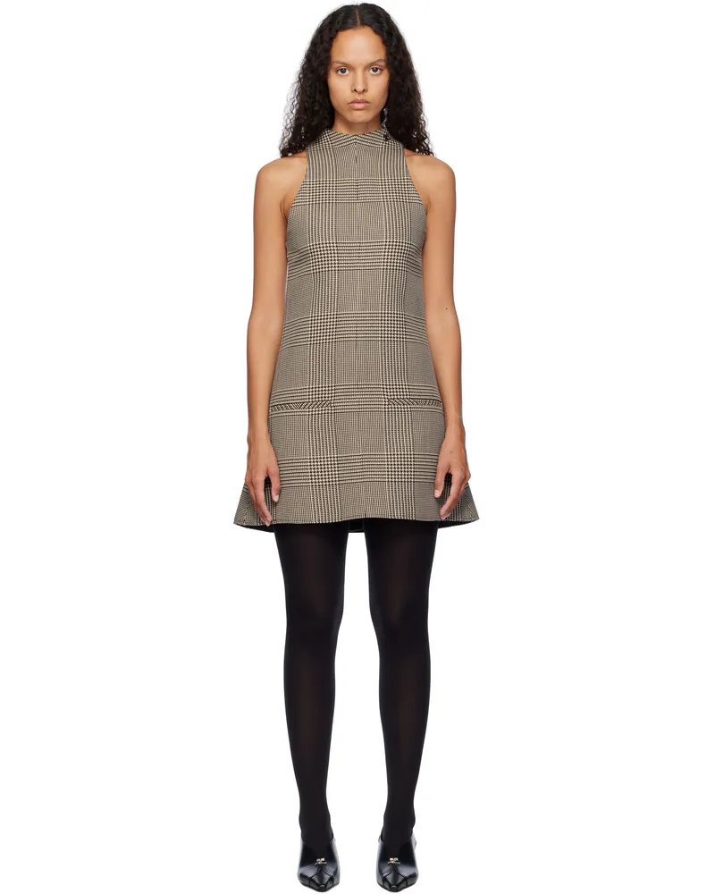 Courrèges Beige & Brown Sleeveless Prince Of Wales A-Line Minidress B107