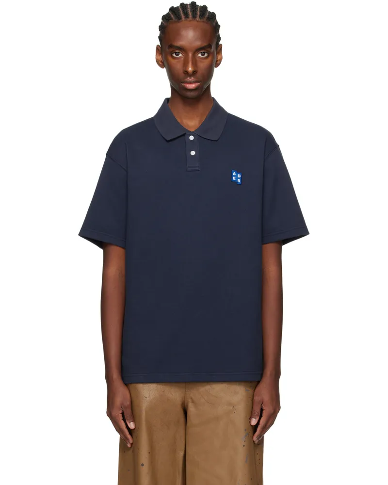 Adererror Navy Significant Spread Collar Polo Navy