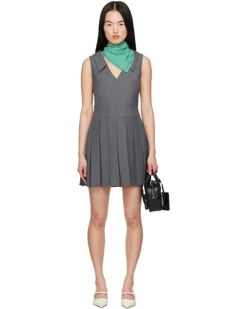 SHUSHU/TONG Gray Lapel Pleated Minidress Gr100