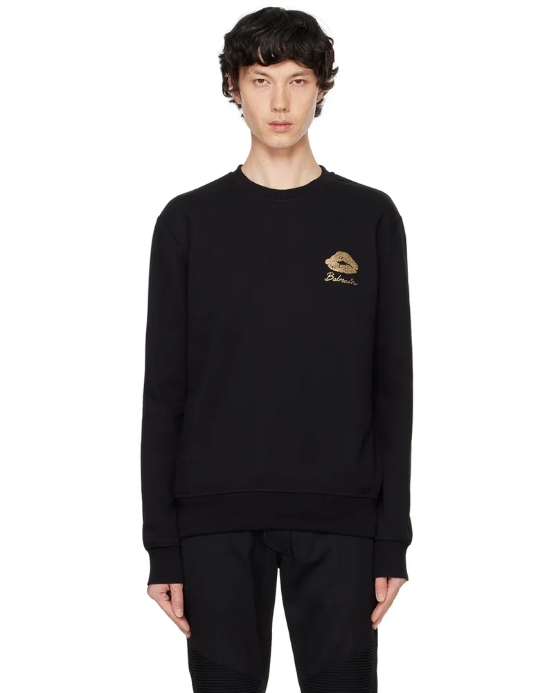 Balmain Black 'Balmain Kiss' Print Sweatshirt Ead