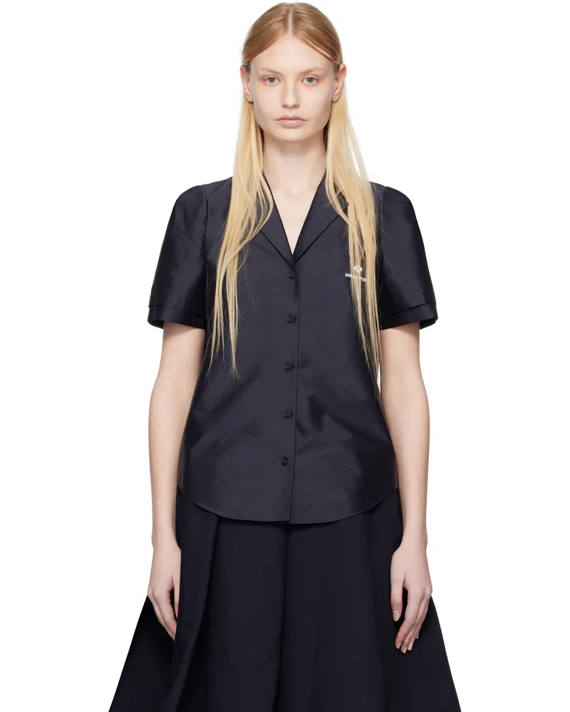 SHUSHU/TONG Navy Short-Sleeved Lapel Shirt Na100