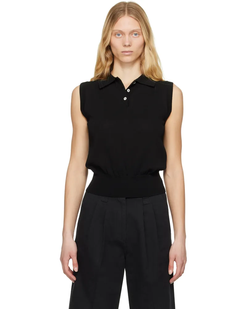 Nothing Written Black Knit Sleeveless Polo Black