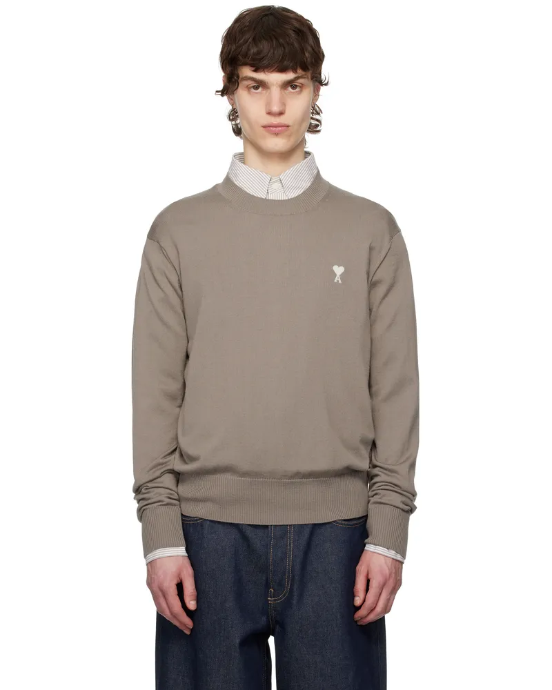 AMI Paris Taupe Wool Ami de Coeur Crew Neck Sweater 0952