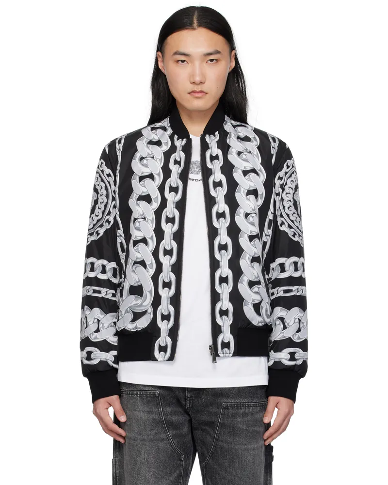 Versace Black Medusa Chains Reversible Bomber Jacket 5b950-black+silver