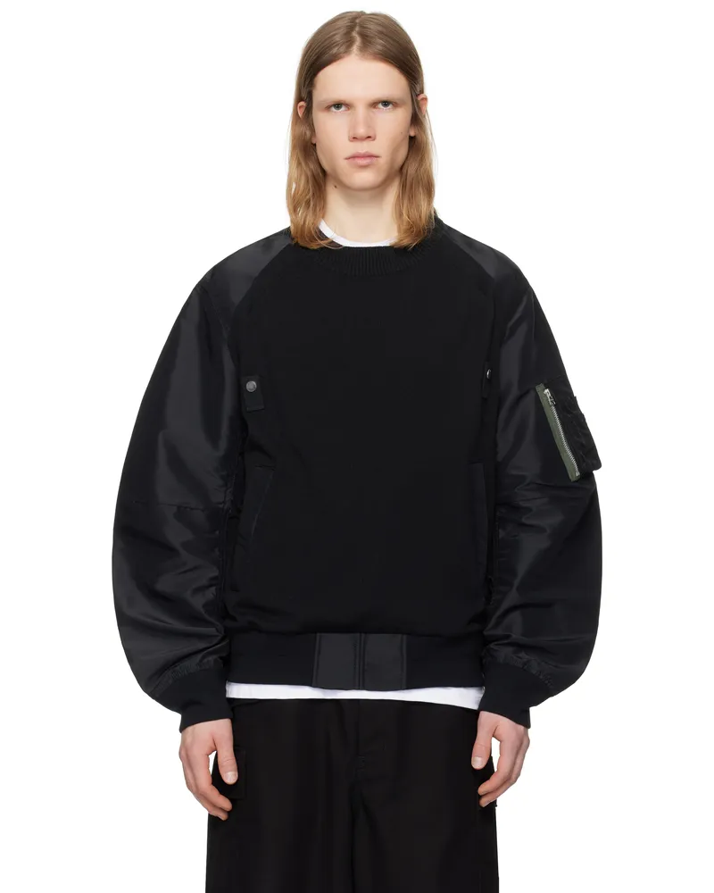 Sacai Black Nylon Twill x Knit Sweater