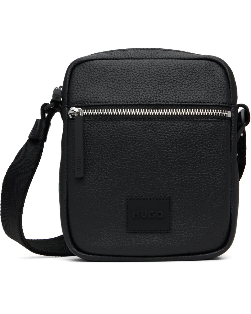 HUGO BOSS Black Rubber Logo Patch Faux-leather Reporter Bag 001-black