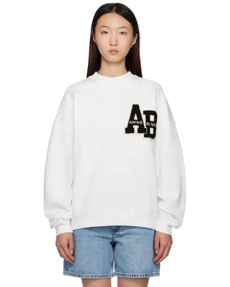 Anine Bing Off-White Miles Oversized Letterman Sweatshirt Off