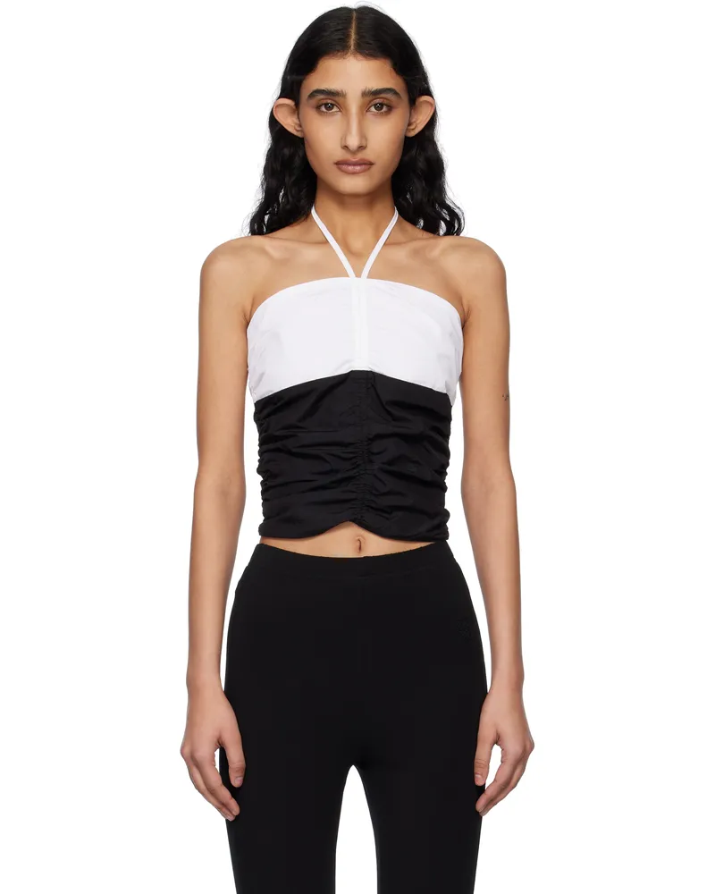 Kijun Black & Off-White Shirring Halter Top Black
