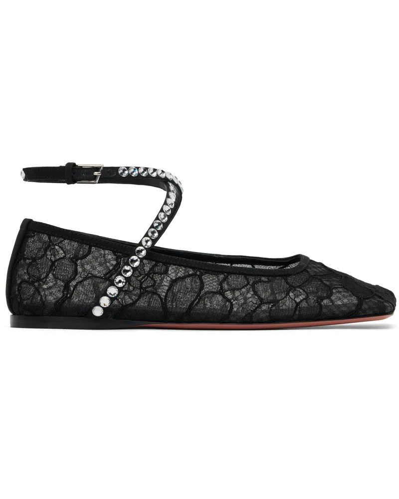 Amina Muaddi Black Ane Lace Ballerina Flats Black