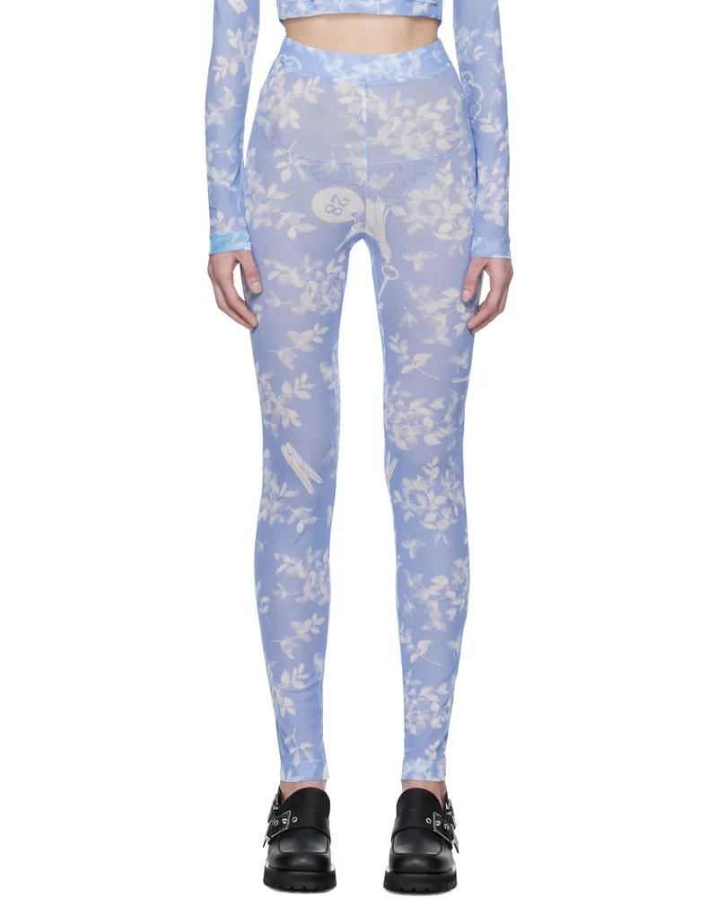 Moschino Blue Floral Print Mesh Leggings 1303