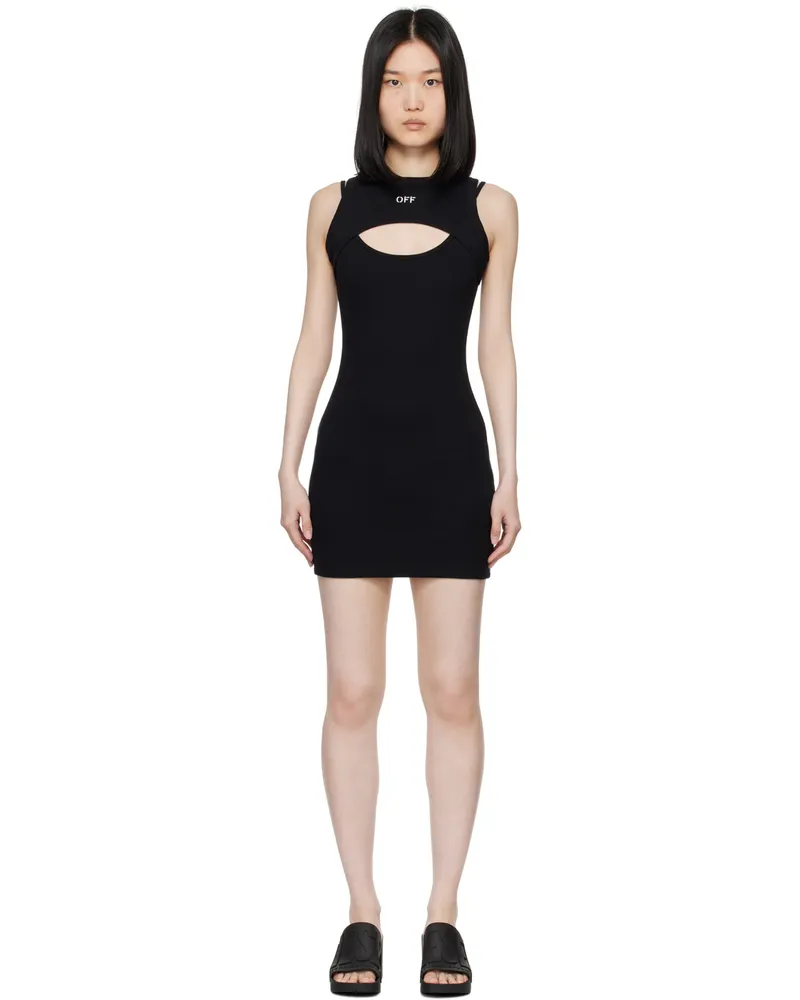 OFF-WHITE Black Off Stamp Ribbed Mini Dress Black