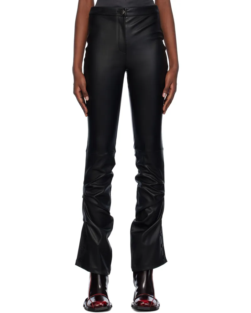 lesugiatelier Black Drape Faux-Leather Trousers Black