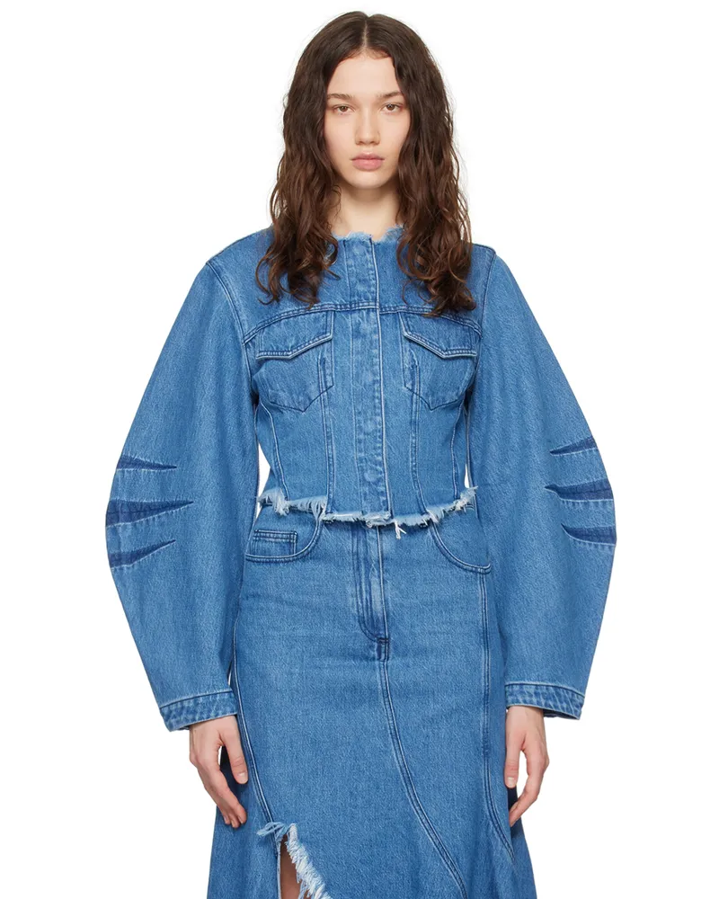 Marques ' Almeida Blue Frayed Denim Jacket Mid