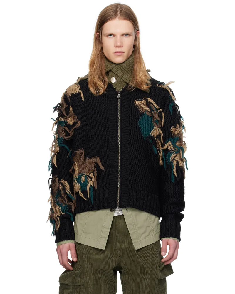 Andersson Bell Black New Camouflage Zip-Up Cardigan Black