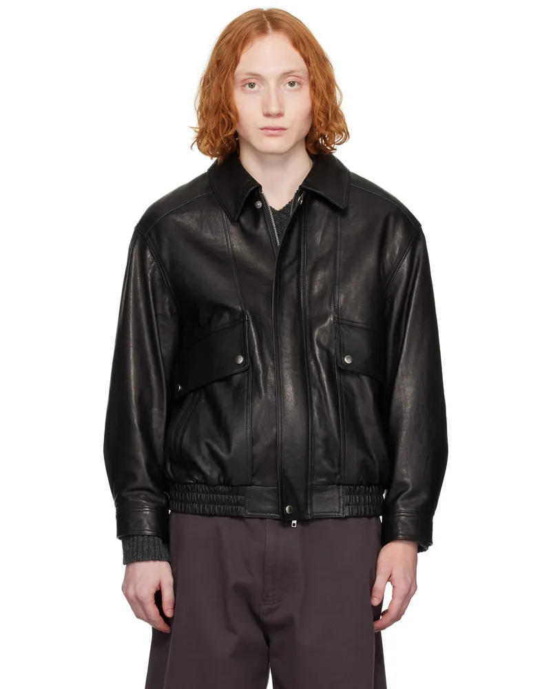 Dunst Black Oversized Vintage Leather Jacket Black