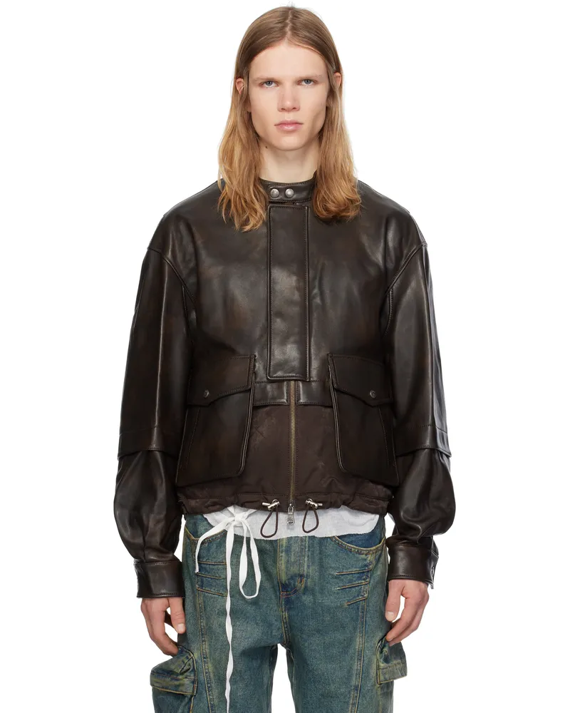 Andersson Bell Brown Quilted Bomber Leather Jacket Brown