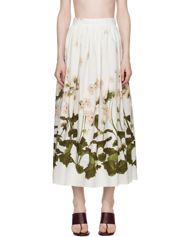 Erdem White Gathered Midi Skirt Elena