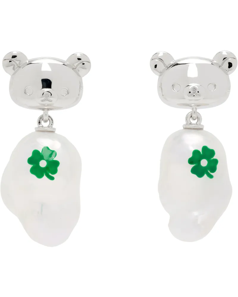 JIWINAIA Rilakkuma Edition Clover Baroque Pearl Earrings Silver