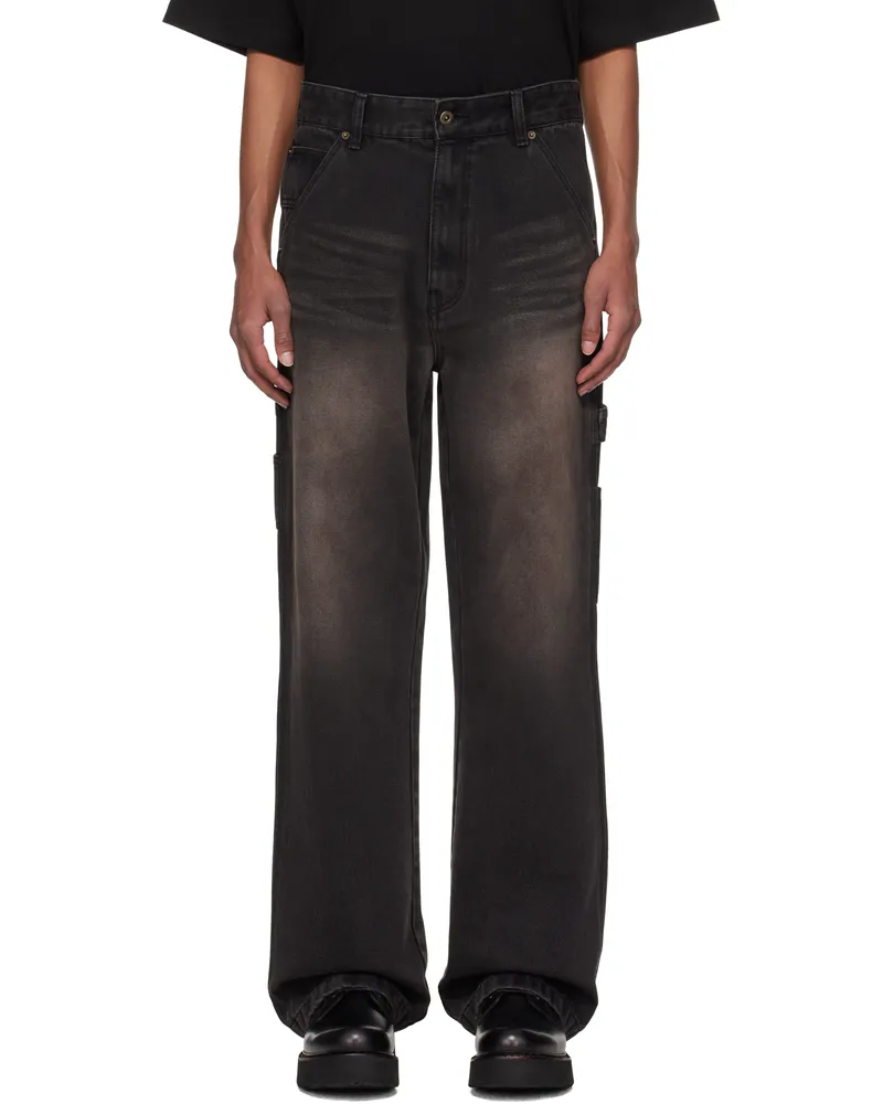 WE 11 DONE Black Aging Effect Carpenter Jeans Black