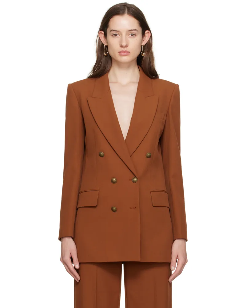 Frame Denim Brown Double Breasted Blazer Tawny