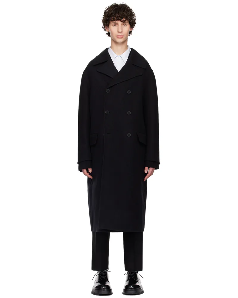 Jil Sander Black Double-Breasted Coat 001