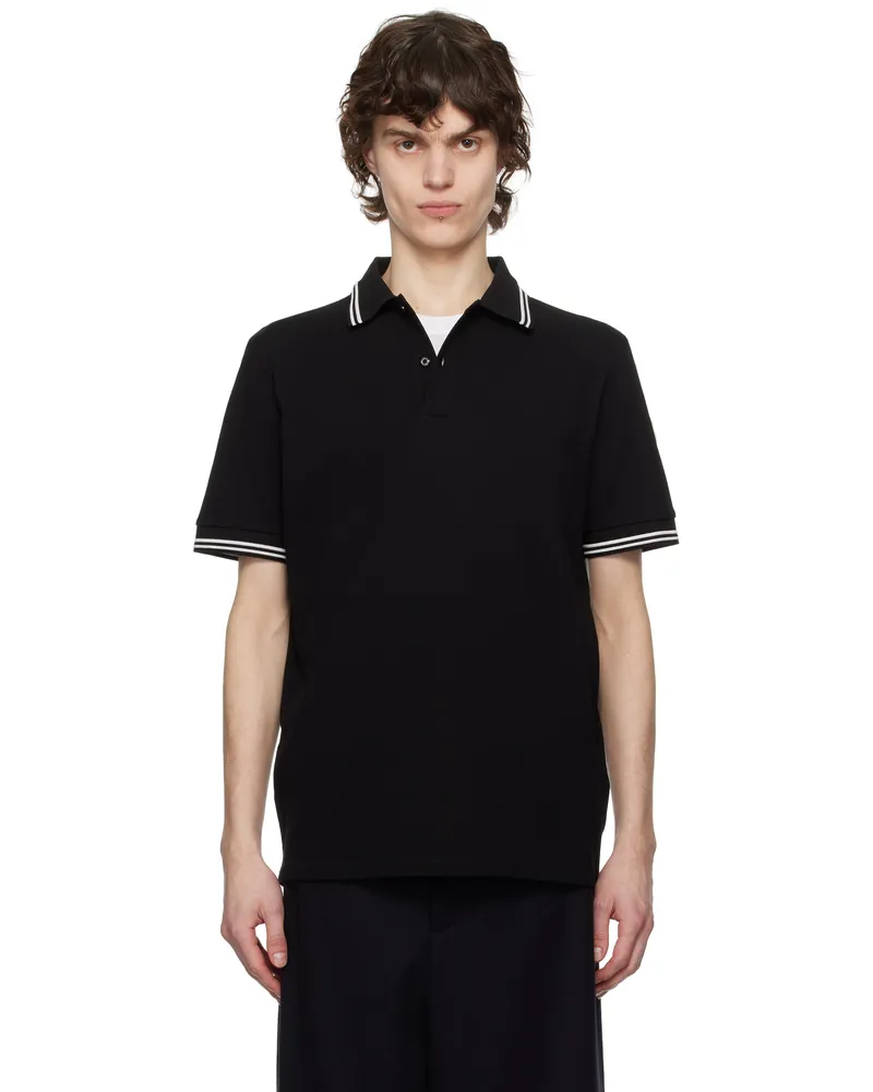 Moncler Black Striped Trim Cotton Piquet Polo 999