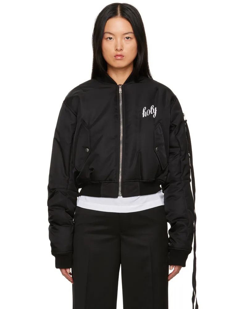 Ann Demeulemeester Black Lea Bomber Jacket 099