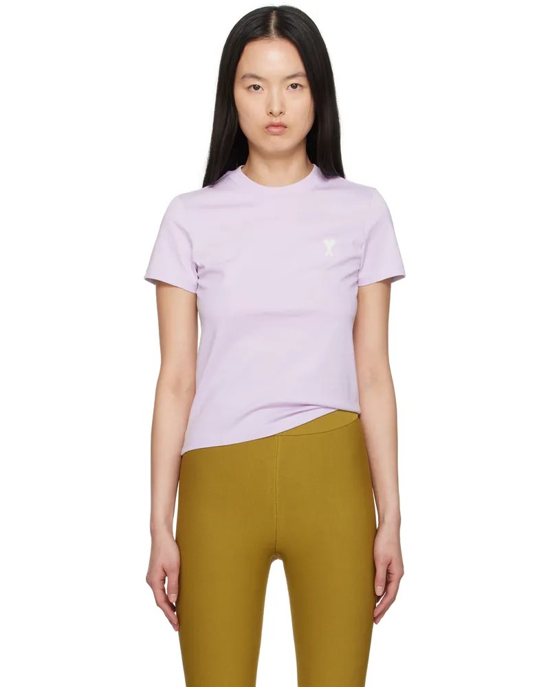 AMI Paris Purple Cotton Cropped T-shirt Lilac