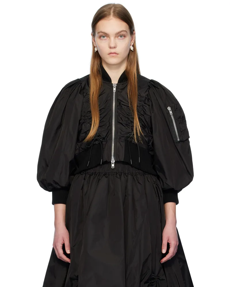 Simone Rocha Black Cropped Bomber Jacket Black