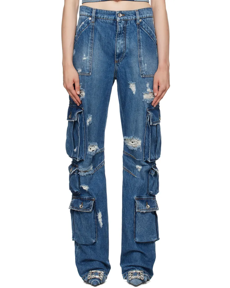 Dolce & Gabbana Blue Distressed Jeans S9001