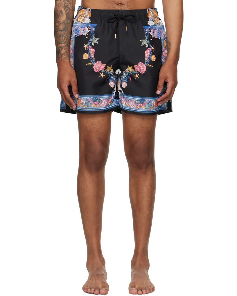 Versace Black & Blue Coral Theatre Board Swim Shorts 5b020-black+multicol
