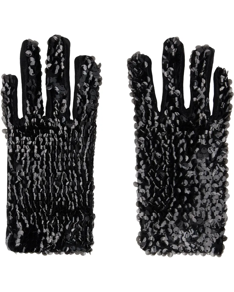 Anna Sui Black Short Sequin Gloves Black