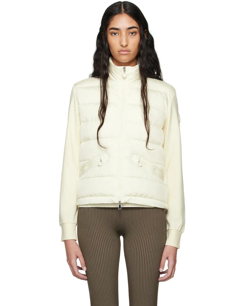 Moncler Off-White Paneled Down Cardigan 34