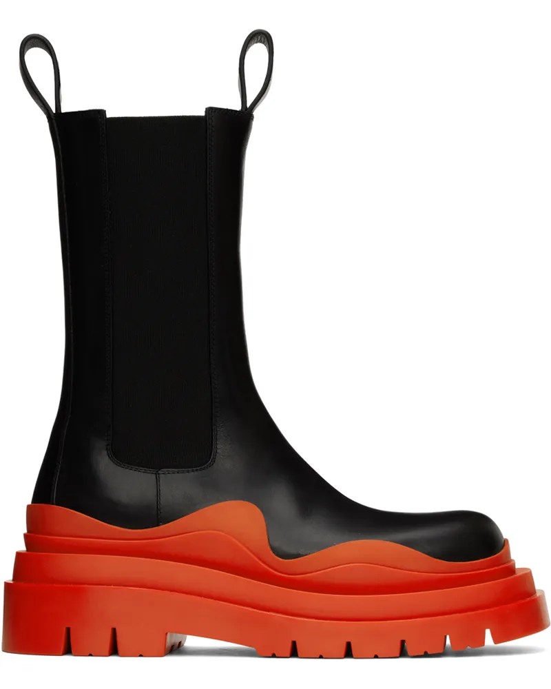 Bottega Veneta Black & Orange Tire Chelsea Boots 1487
