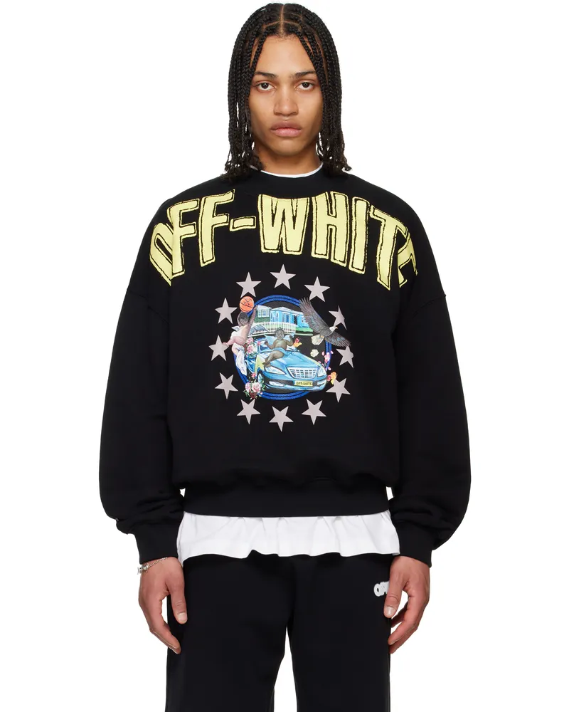 OFF-WHITE Black Fresco Star Over Crewneck Sweatshirt Black